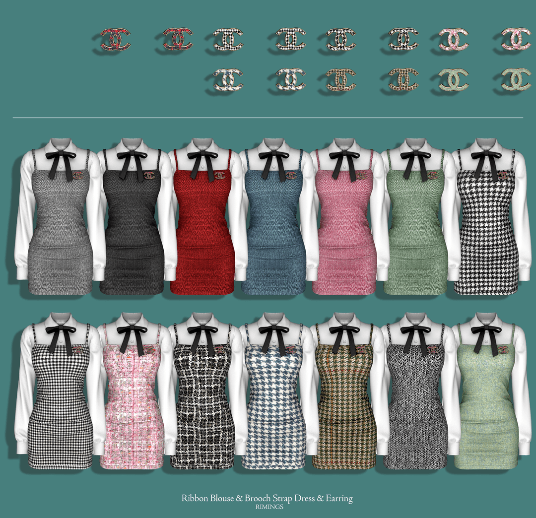 Галерея мода Платье Ribbon Blouse & Brooch Strap Dress #2